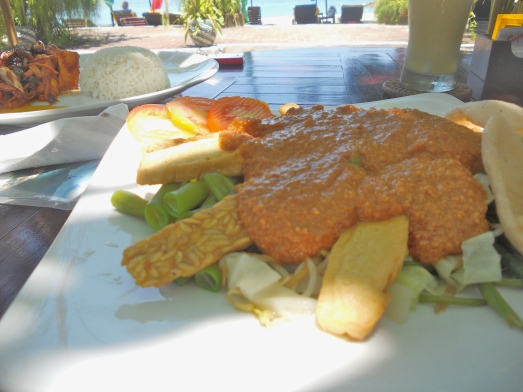 Gado Gado (steamed veggies and tempeh with peanut sauce) at Sanur Beach, Bali